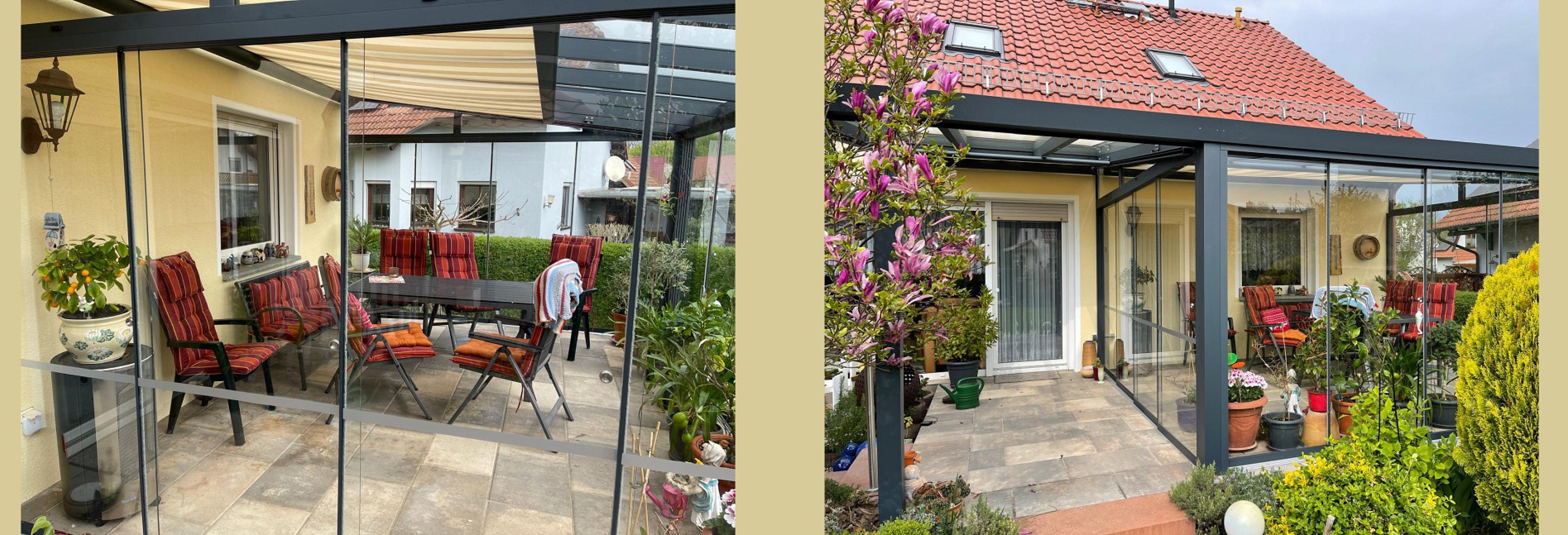Terrassenüberdachung, Unterglasmarkise, Sonnenschutz, Glaseindeckung